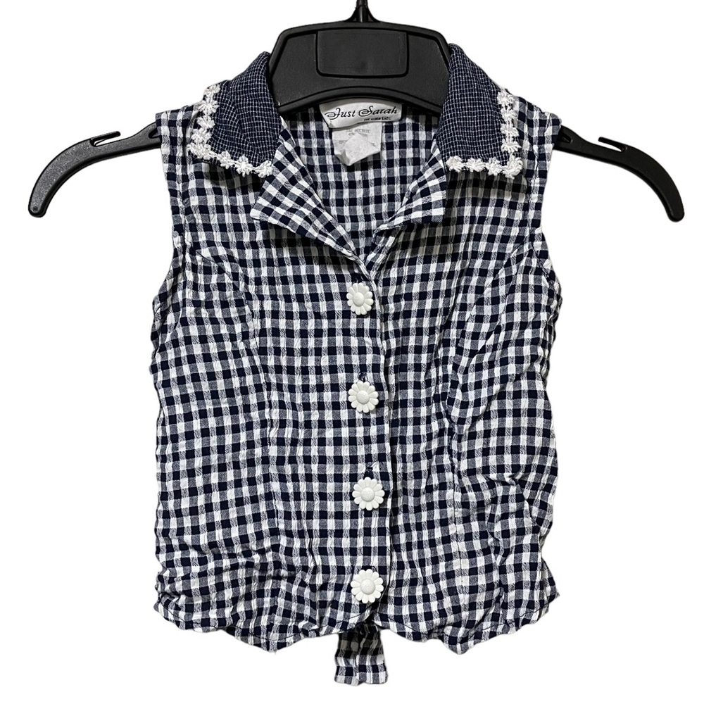 Vintage 90s Just Sarah For Cato Kids Checkered Floral Trim Vest